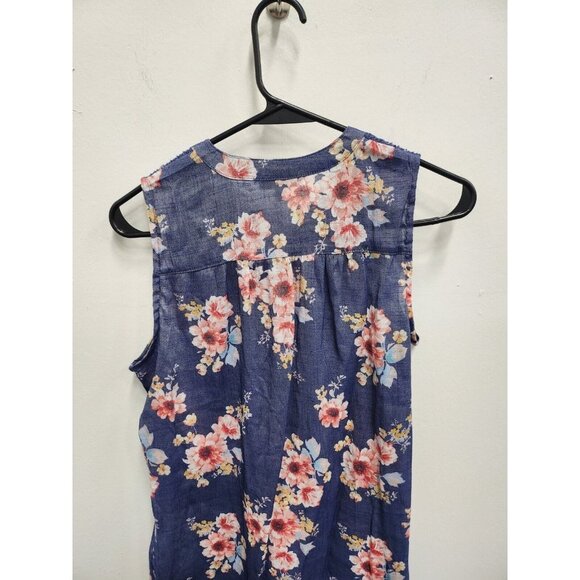 Artesia Womens BOHO Blouse Top Size Small Blue Floral Tassell Tie Sleeveless - Picture 9 of 9